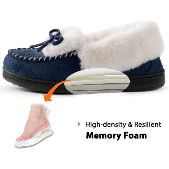 Women's Blue Faux Fur Trapper Style Upper Wrap Memory Slipper Boot Shoes - Picture 4 of 6